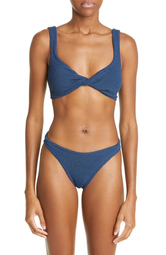 Hunza G Jean Crinkle Twist Two-piece Swimsuit In Midnight Blue