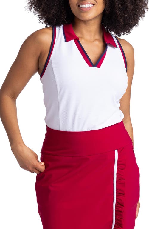 KINONA Shoulder Show Off Sleeveless Golf Top in White/Bordeaux 