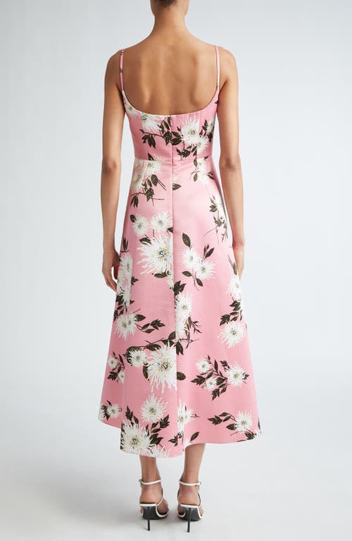 Shop Emilia Wickstead Wenna Dahlia Print Stretch Faille A-line Midi Dress In Large Dahlia Coral