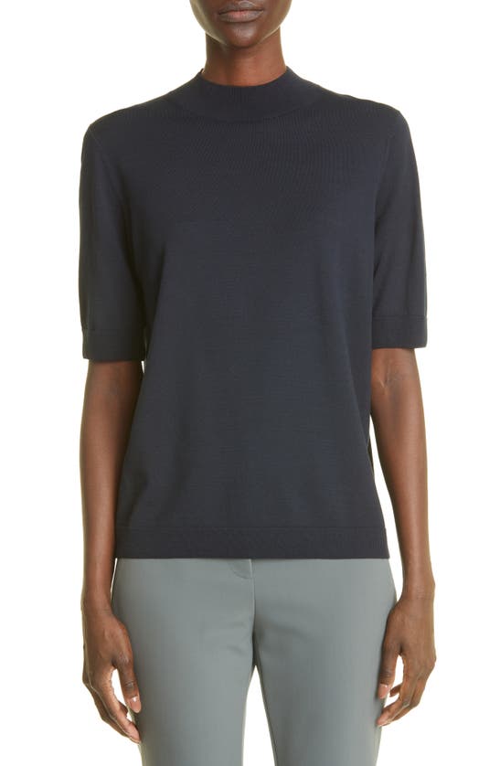 Lafayette 148 Mock Neck Short Sleeve Sweater In Ink