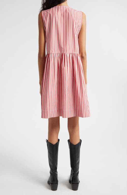 Shop Ganni Stripe Bow Tie Sleeveless Organic Cotton Dress In Barbados Cherry