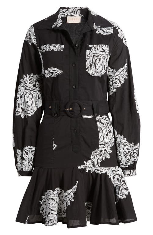 Shop Ciebon Ina Embroidered Long Sleeve Cotton Shirtdress In Black White