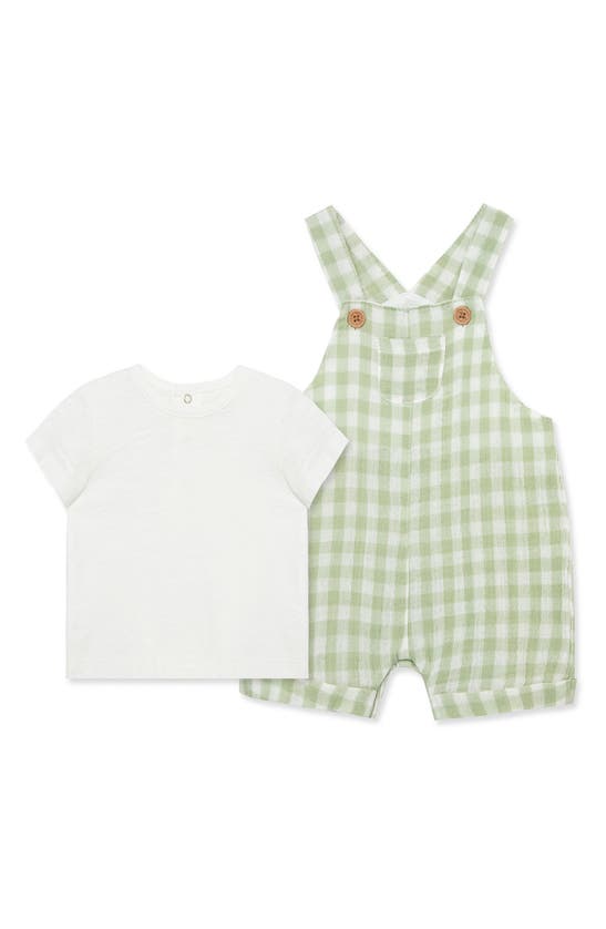 Little Me Babies' Check 2-piece Shortalls Set In Green