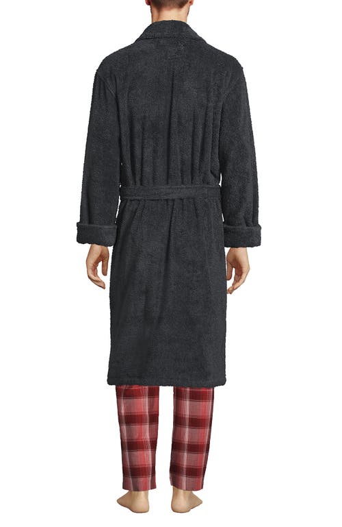 Lands' End Calf Length Turkish Terry Robe In Charcoal