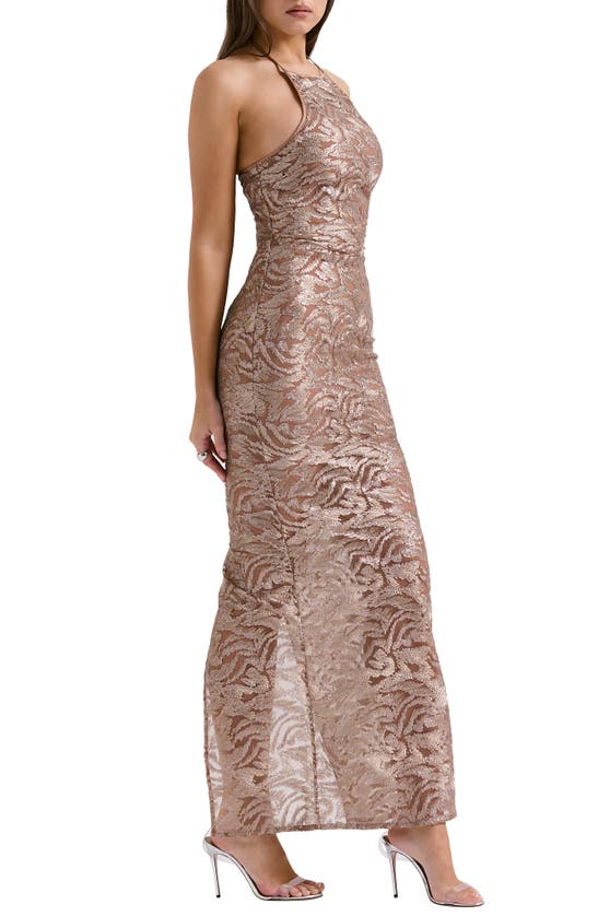 House Of Cb Giada Beaded Halter Gown In Rose Gold