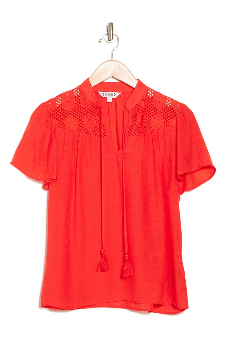 NANETTE LEPORE Womens Red Printed Sleeveless Keyhole Top main image 0