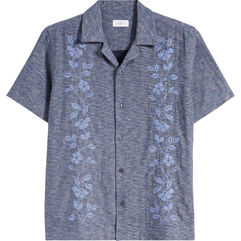 Saturdays Surf Nyc Saturdays Nyc Canty Floral Embroidered Camp Shirt In Blue