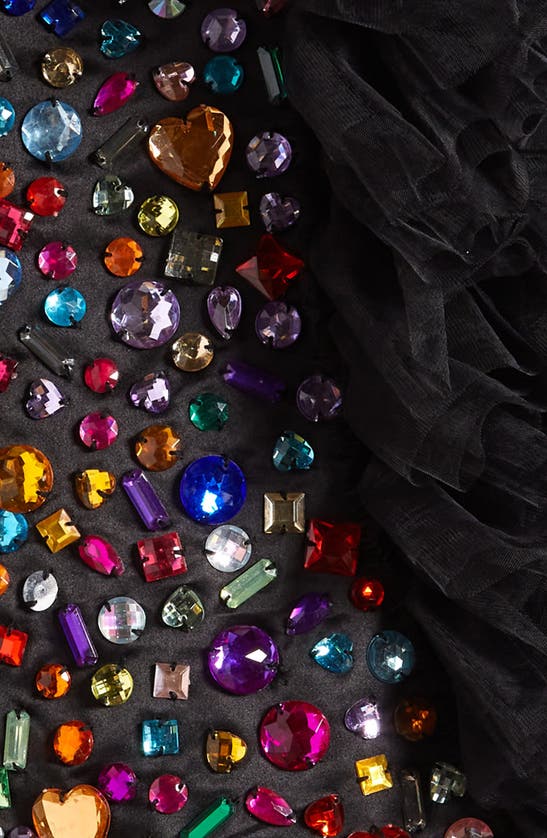 Shop Lola & The Boys Kids' Bejeweled Gem Tulle Dress In Black Multi