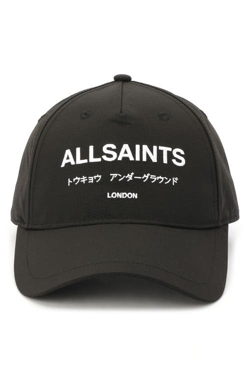 Shop Allsaints Underground Logo Adjustable Ripstop Baseball Cap In Black/matte Black