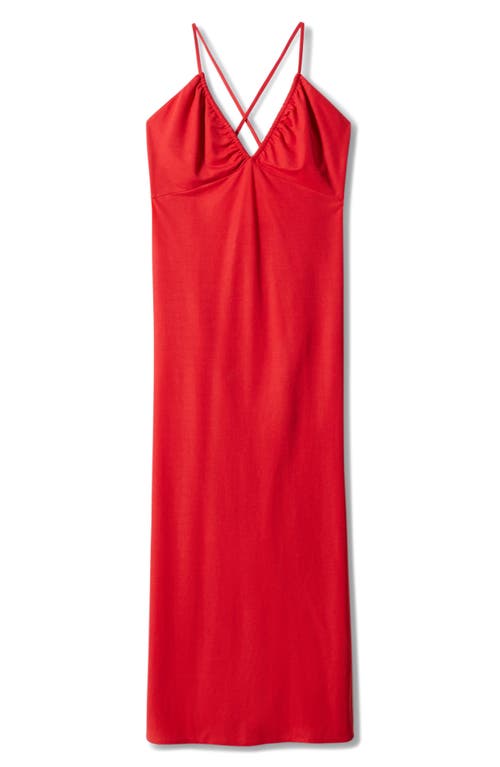 Shop Mango Ruched Cutout Midi Sundress In Red