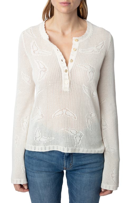 Zadig & Voltaire Salmyr Wings Cotton Pointelle Henley Sweater Ecru at Nordstrom,