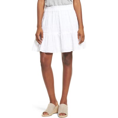 Petite Caslon Smocked Stretch Cotton Mini Skirt, White