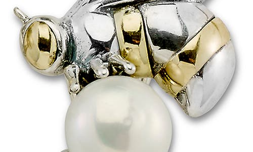 Samuel B. 18k Yellow Gold & Sterling Silver 7-8mm Natural Pearl Bee Stud Earrings In White