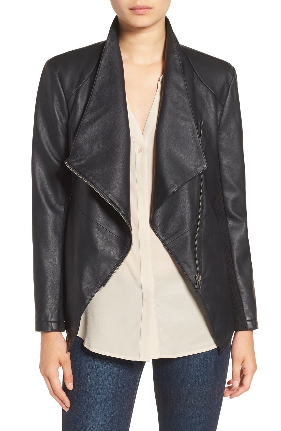 BB Dakota 'Carmen' Faux Leather Drape Front Jacket Nordstrom