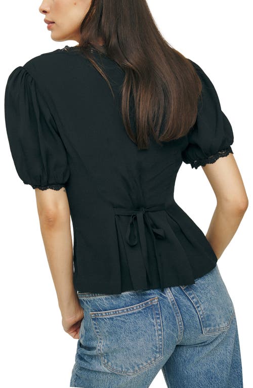 Reformation Minette Lace Puff Sleeve Top In Black