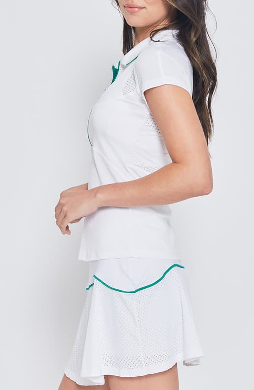 Shop L'etoile Sport Mesh Zip Performance Polo In White With Green Trim