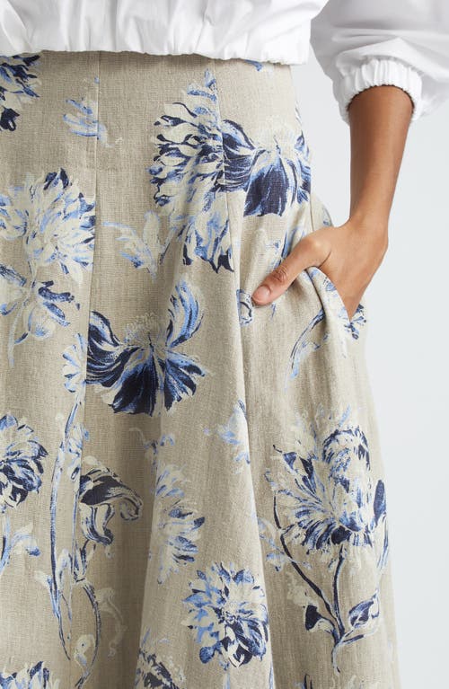 Shop Lela Rose Floral High Waist Linen Skirt In Oxford