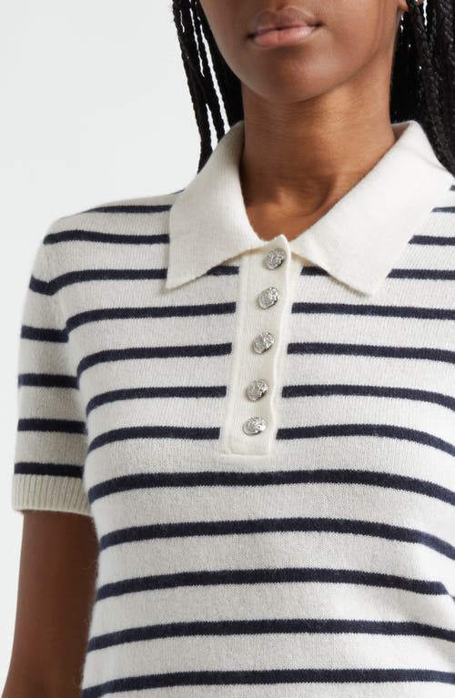 Shop Veronica Beard Brandt Cashmere Polo In Ivory/navy