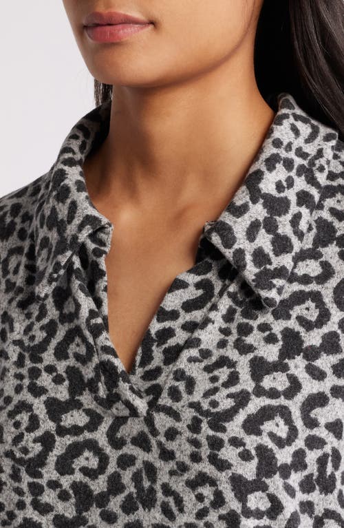 Loveappella Johnny Collar Pullover In Gray/black