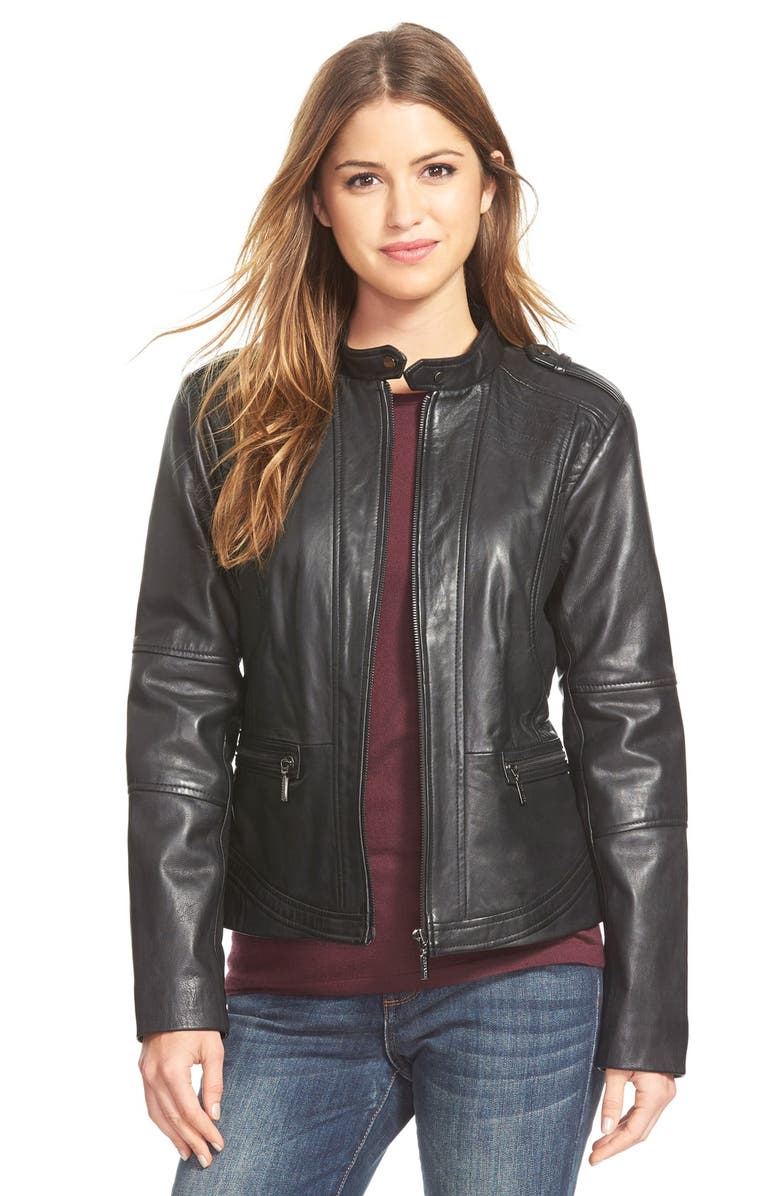 Bernardo 'Kirwin' Zip Front Leather Jacket (Regular & Petite) | Nordstrom