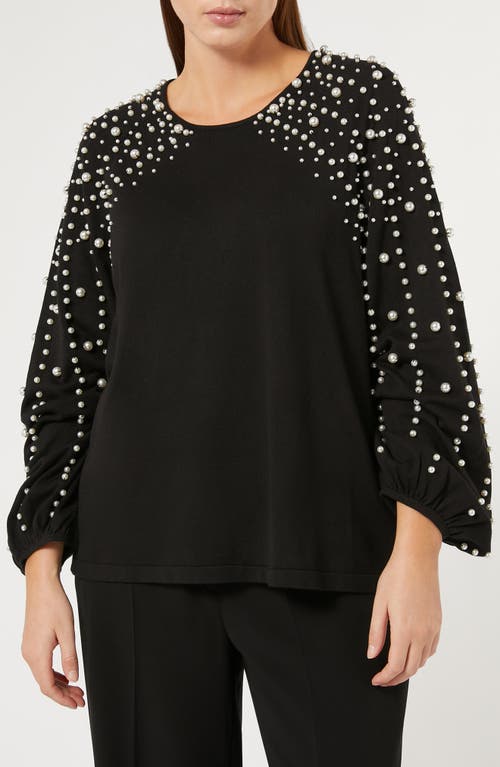 Shop Marina Rinaldi Nelson Imitation Pearl Embellished Bracelet Sleeve Sweater In Black