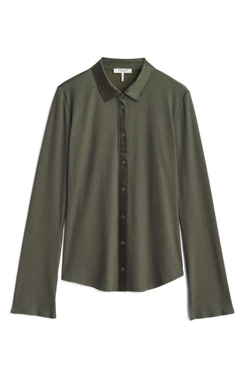 rag & bone The Ribbed Mixed Media Button-Up Shirt in Olive at Nordstrom, Size Large