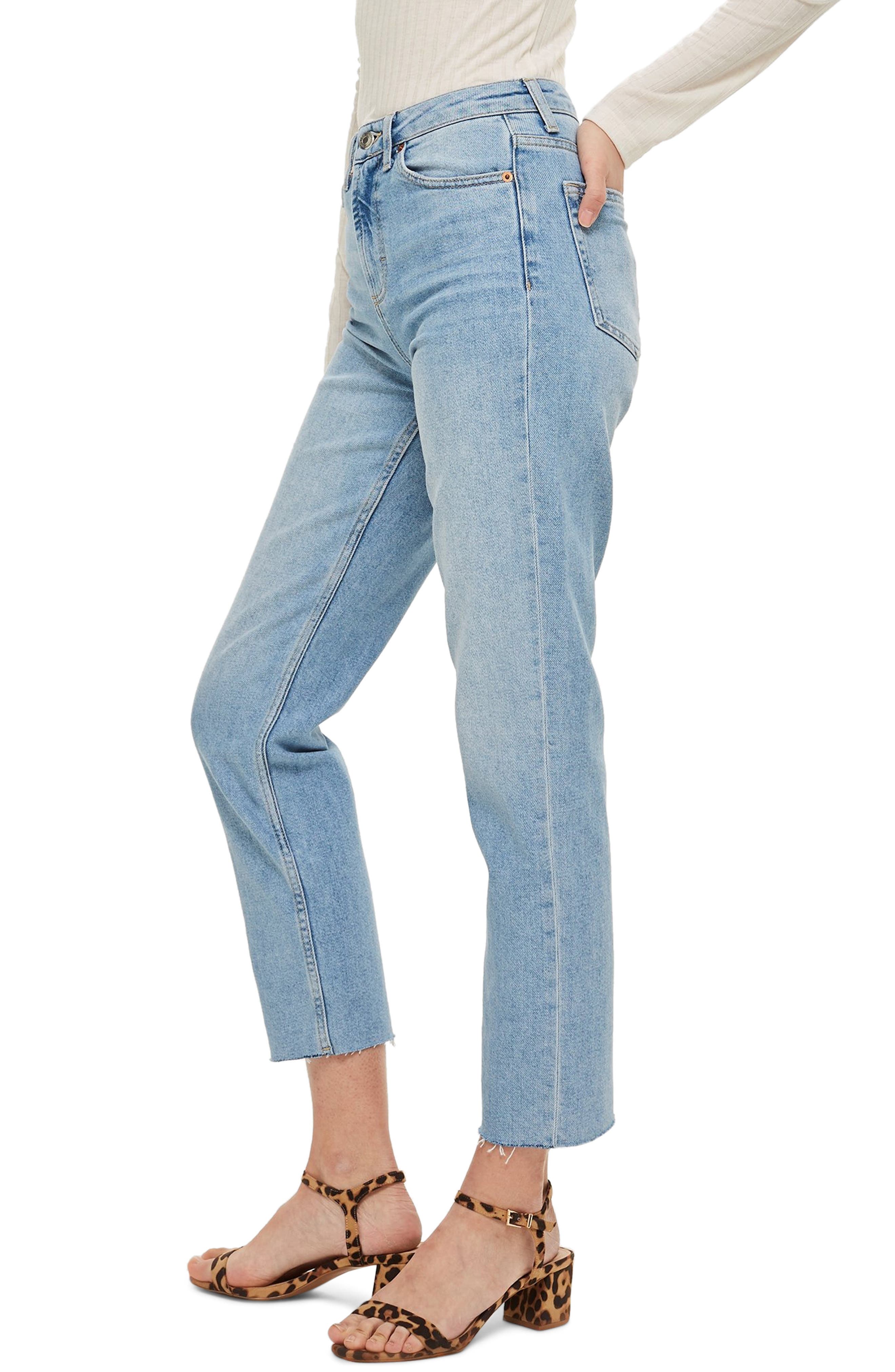 bleach raw hem straight leg jeans topshop
