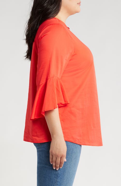 Shop Harshman Malena Flutter Sleeve Cotton Top In Poppy Red