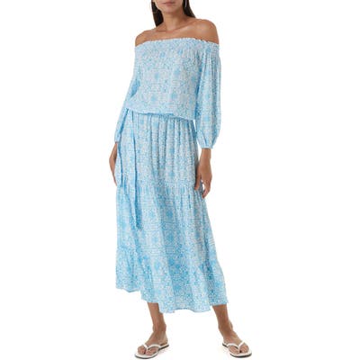 Melissa Odabash Off The Shoulder Cover-Up Maxi Dress, Blue