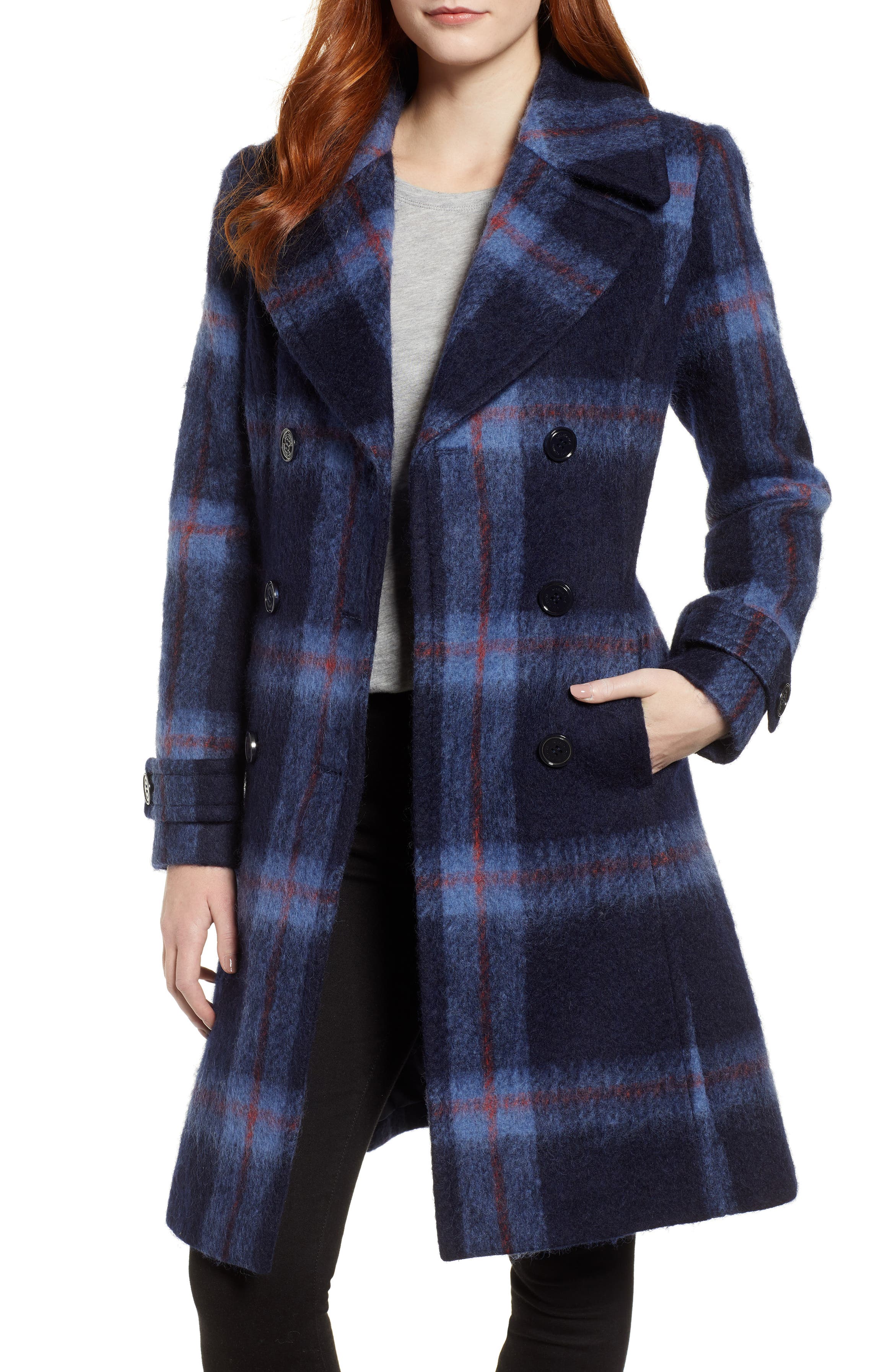Kenneth Cole New York Brushed Plaid A-Line Coat | Nordstrom