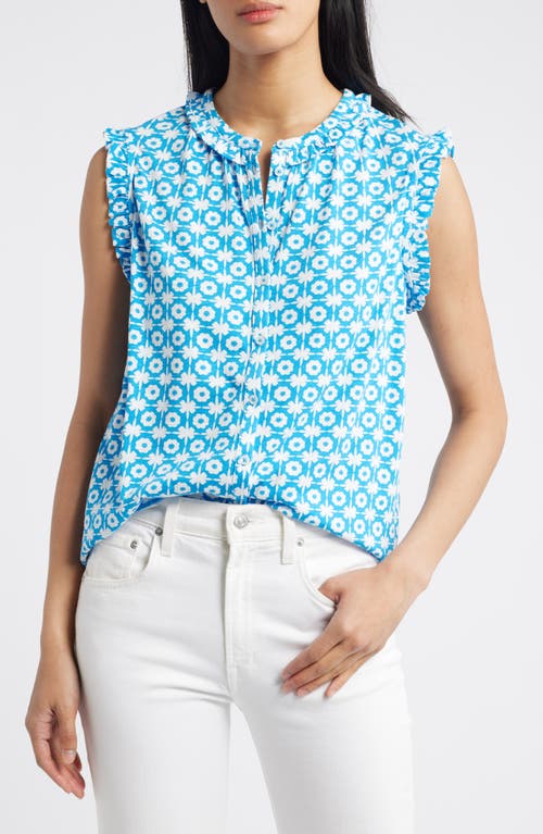 Shop Boden Olive Floral Sleeveless Button-up Shirt In Brilliant Blue, Blossom Tile