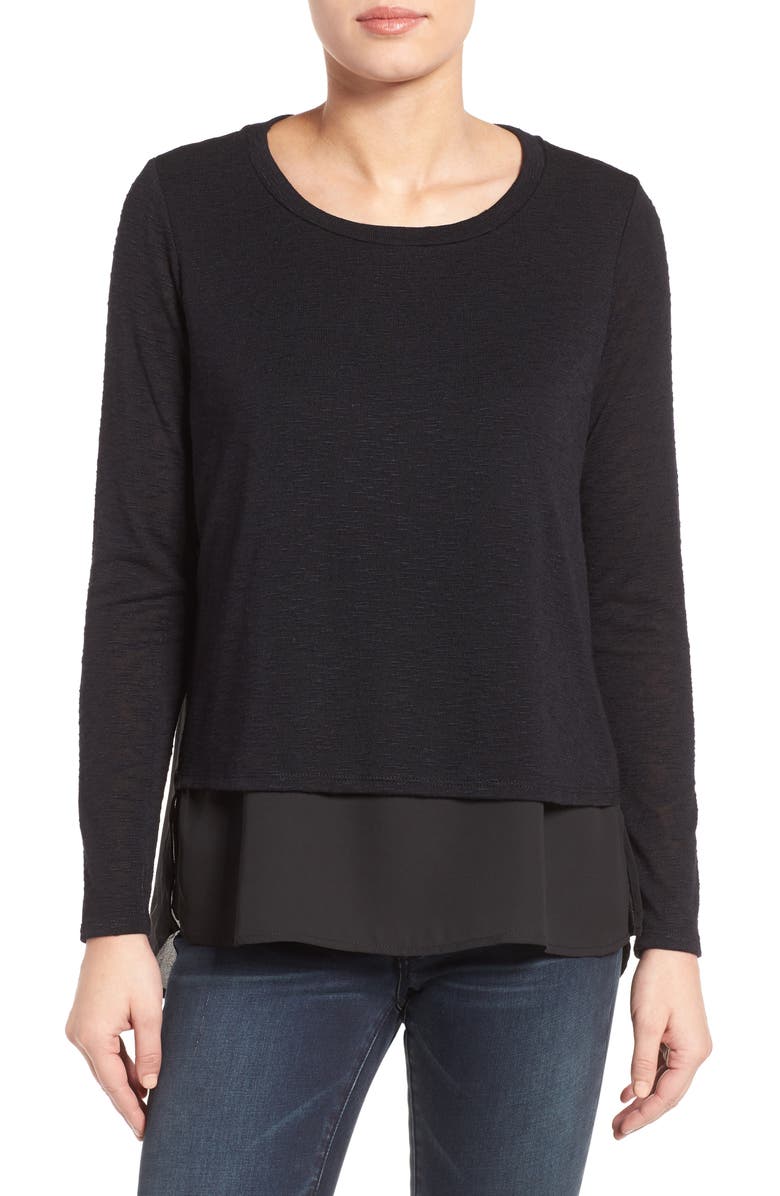 Gibson Mixed Media Layered Look Top | Nordstrom