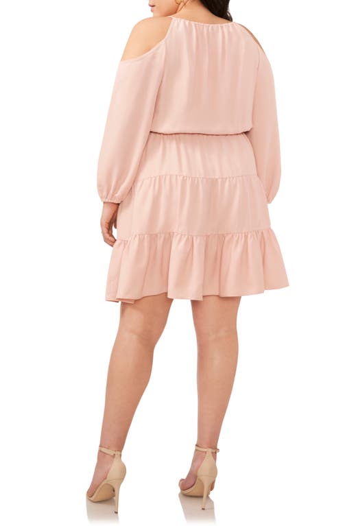 Shop 1.state Tiered Long Sleeve Cold Shoulder Dress In Rose Smoke