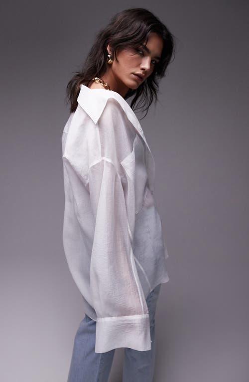 Shop Topshop Oversize Organza Button-up Shirt In Ivory