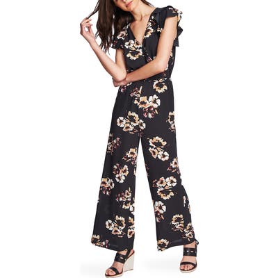 1.state Mirage Wrap Front Flounce Sleeve Jumpsuit, Black