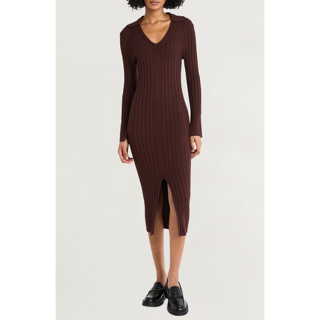 Luxely Long Sleeve Rib Body-Con Dress in French Roast