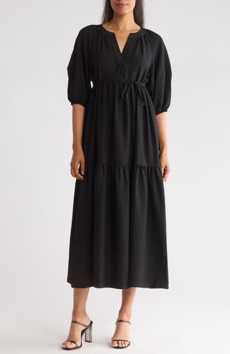 Gauze Puff Sleeve Maxi Dress