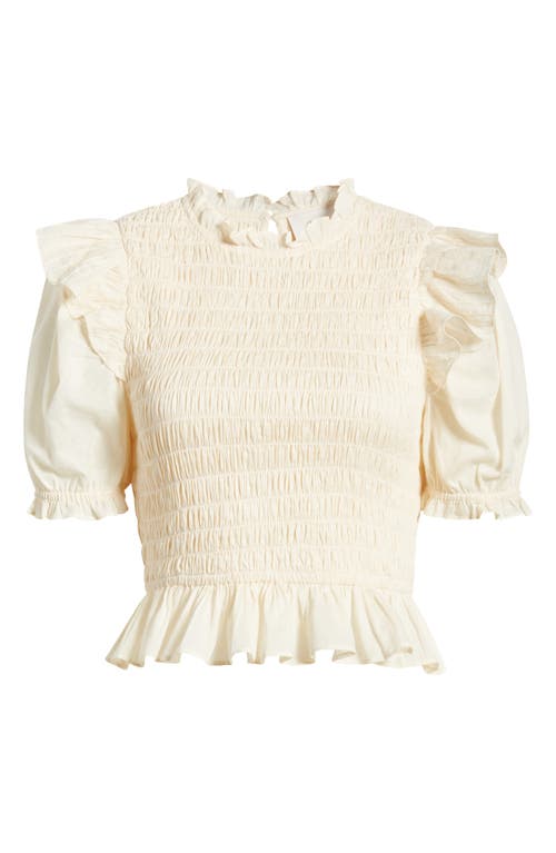 Shop Cleobella Amelie Smocked Ruffle Puff Sleeve Top In Pale Champagne