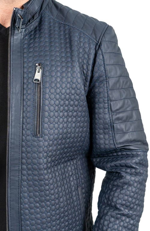 Maceoo Textured Leather Jacket In Blue