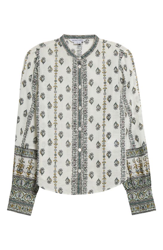 Shop Veronica Beard Thorp Mixed Floral Ramie Button-up Shirt In Ivory Multi