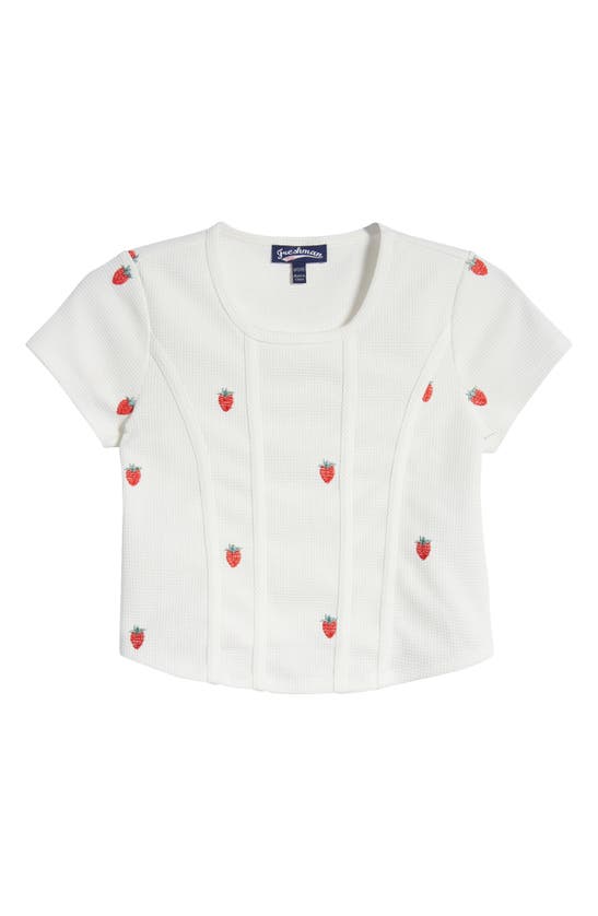 Freshman Kids' Embroidered Strawberry Seamed Top In Strawberry Embroidery