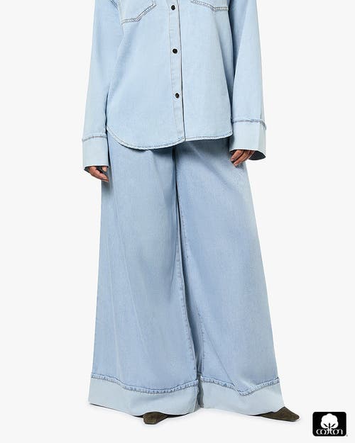 Shop Weworewhat High Waisted Pleated Super Wide Leg Pant In Light/mid Wash