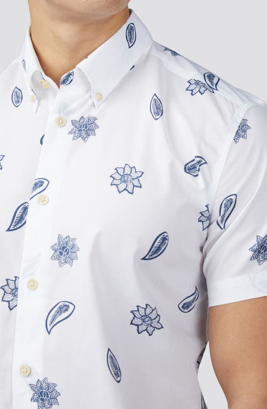 Shop Ben Sherman Floral Short Sleeve Button-down Shirt In Snow White