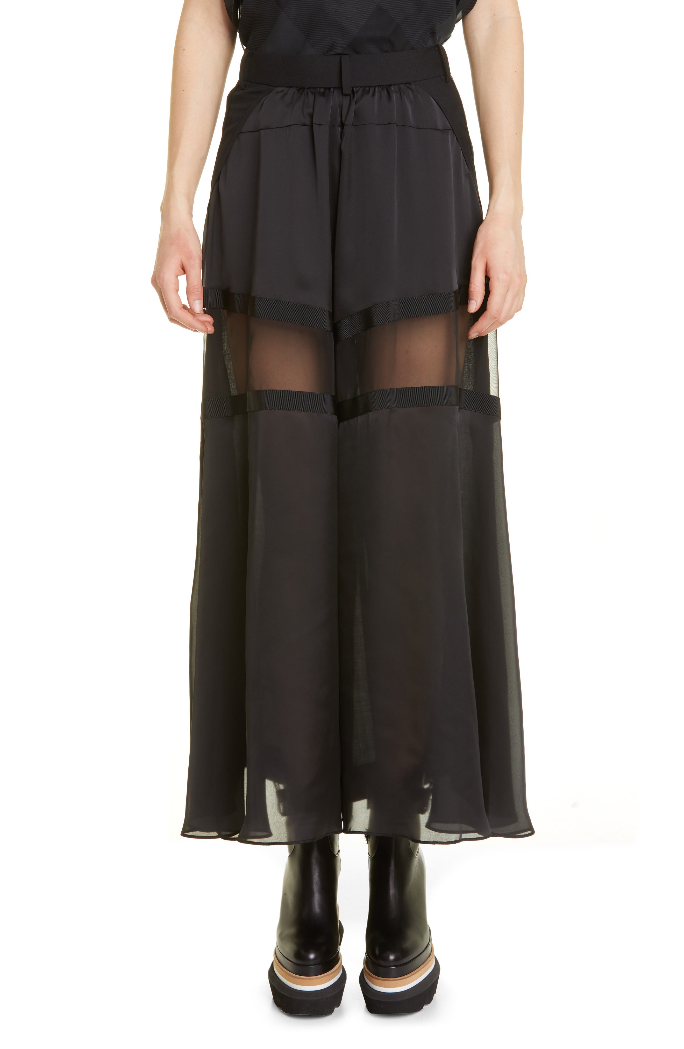 Sacai Mixed Suiting Wide Leg Pants in Black at Nordstrom, Size 1
