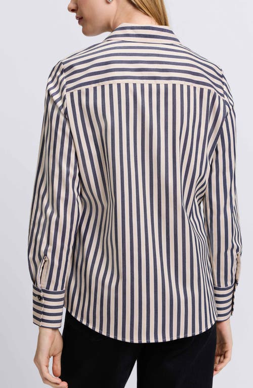 Shop Foxcroft Mary Stripe Stretch Button-up Shirt In Black/neutral