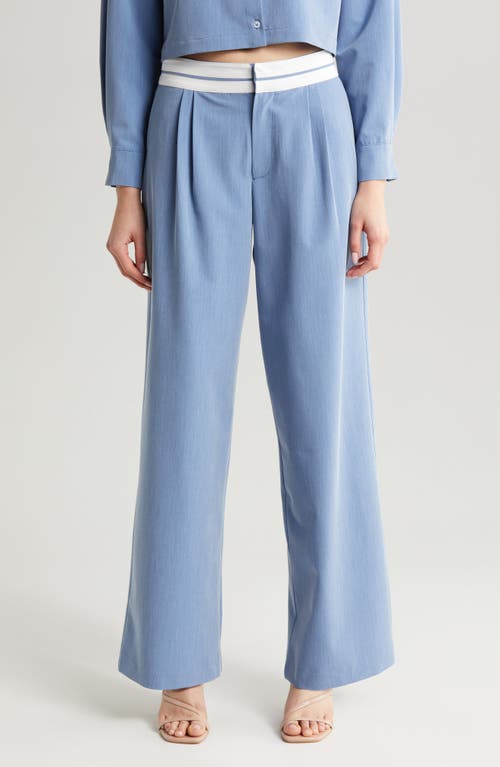 WAYF Preston Pleated Wide Leg Pants Chambray Blue at Nordstrom,