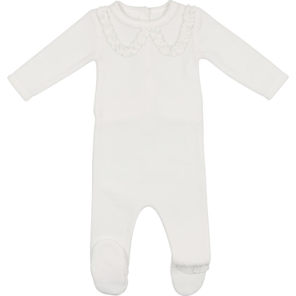 Maniere Manière Ruffle Accent Cotton Footie In Ivory