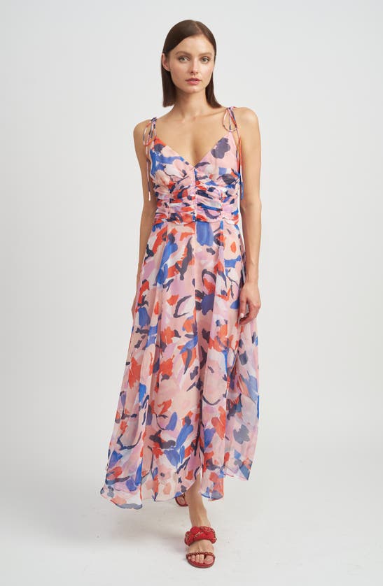 Shop En Saison Arlie Abstract Print Midi Dress In Blush Blue Combo