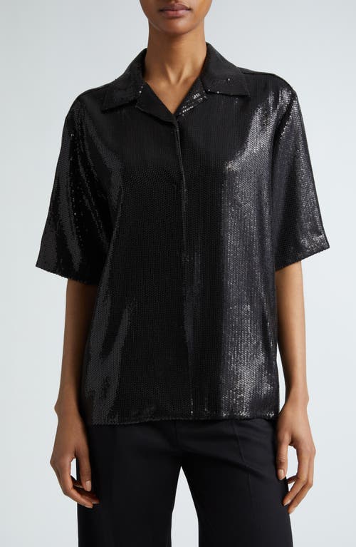 Michael Kors Collection Sequin Camp Shirt Black at Nordstrom,