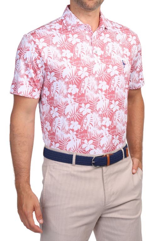 Tailorbyrd Tropical Hibiscus Print Performance Polo In Nantucket Red
